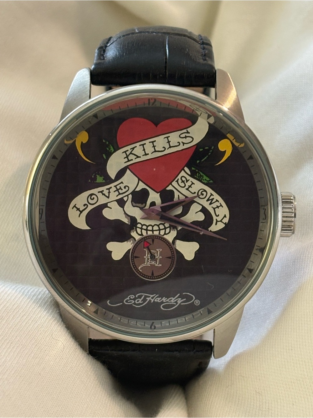 Y2K Ed Hardy Love Kills Slowly Leather Watch